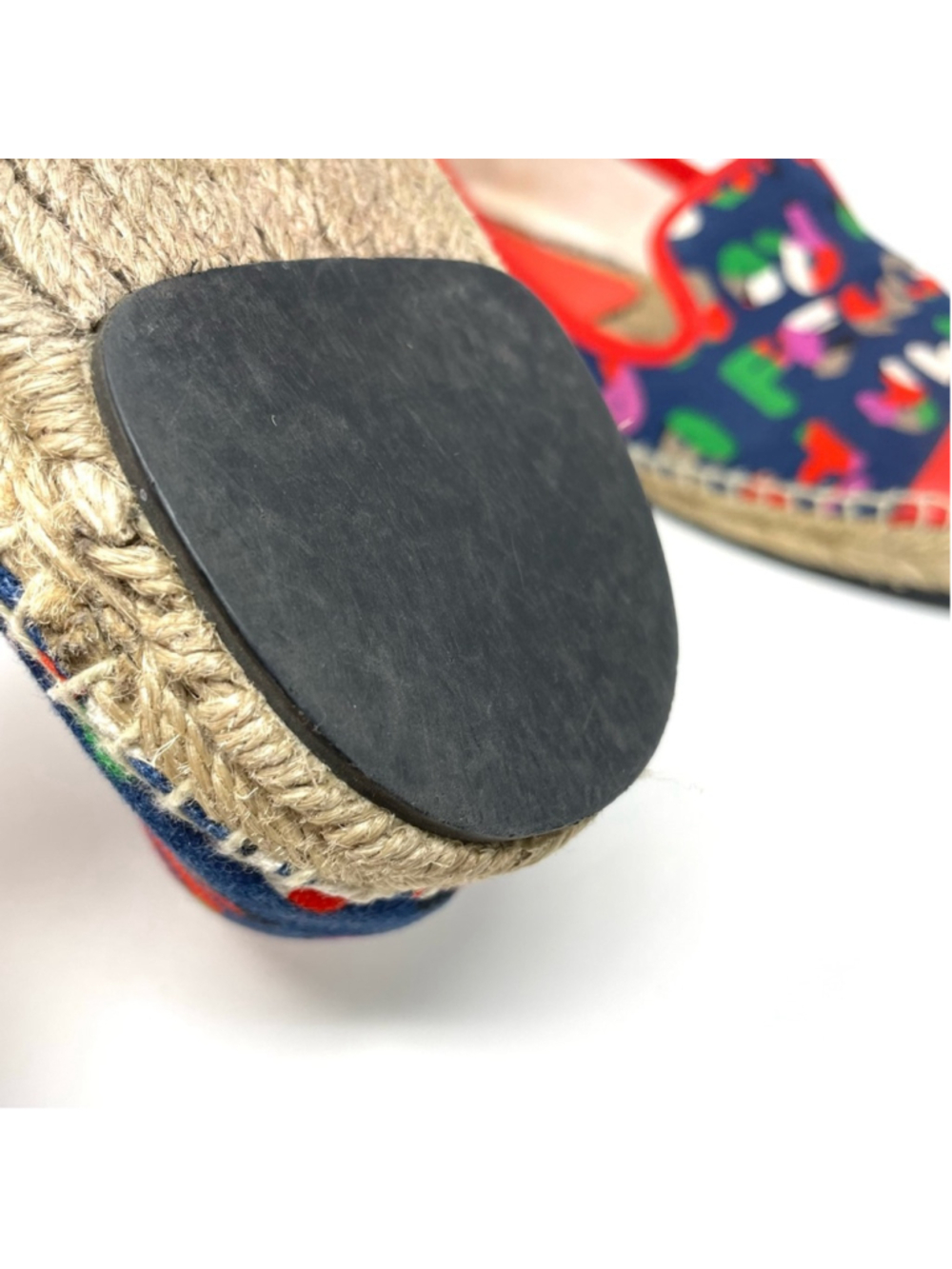 FENDI Junia Roma Canvas Espadrille with Poppy Red Leather Toe Cap Size 39 - Picture 10 of 12